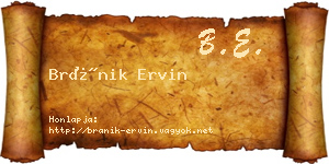 Bránik Ervin névjegykártya